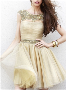 Charming A Line Scoop Crystal Homecoming Dress