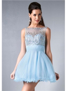Elegant Bateau A Line Crystal Homecoming Dress