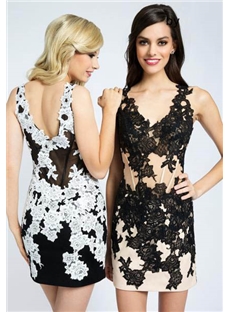 Sexy Sheath V Neck Appliques Homecoming Dress