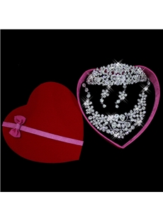 Pretty Flower Shaped Alloy With Rhinestone Wedding Jewelry Set Including Tiara Necklace And Earrings