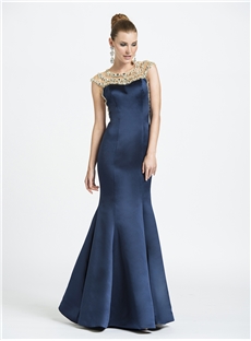 Graceful Trumpet Scoop Neckline Crystal Sweep Train Floor Length Evening Dress