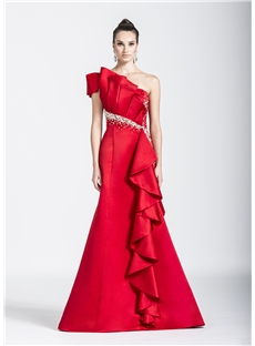 Latest Mermaid One Shoulder Beading Sweep Train Long Evening Dress