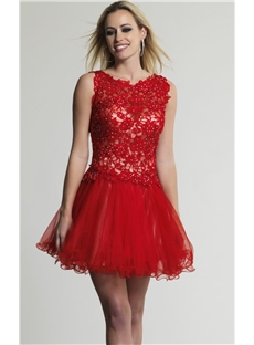 Gorgeous A Line Scoop Ruffles Beaded Homecoming Dress