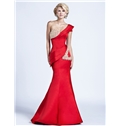 Awesome One Shoulder Mermaid Pearls Tiered Sweep Train Long Evening Dress