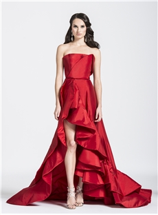 Unique Design Strapless A Line Split Front Floor Length Court Train Evening Dress