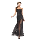 Cool Sheath One Shoulder Lace Sequins Sweep Train Long Prom Dress