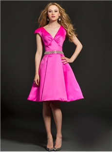 Smart V Neck A Line Beading Cap Sleeves Knee Length Sweet 16 Homecoming Dress