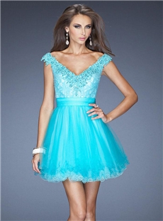 Smart A Line Straps V Neck Appliques Beading Short Homecoming Sweet 16 Dress
