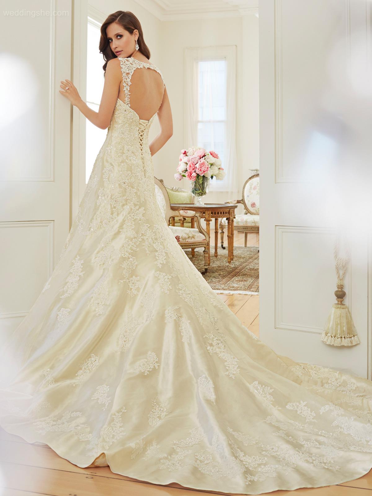 Charming Straps Appliques Backless Chapel Wedding Dress