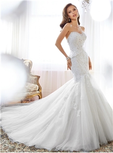 Charming Mermaid Sweetheart Appliques Lace Court Wedding Dress