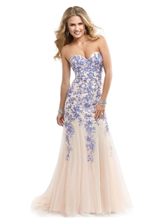 Elegant Sweetheart Appliques Beading Lace-up Floor-Length Evening Dress