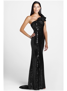 Trumpet Mermaid One Shoulder Floor Length Sequins Prom Dresses