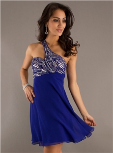 Chic Sequins A Line One Shoulder Short Cocktail Dress