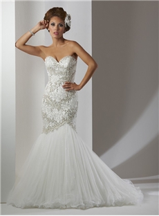 Elegant Strapless Sweetheart Beaded Mermaid Wedding Dress