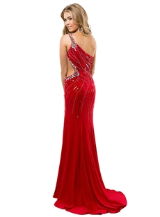 Sexy One Shoulder Sheath Sequins Beading Split Front Long Evening Dress