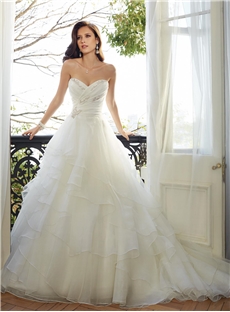 Simple Sweetheart Beading Tiered Wedding Dress