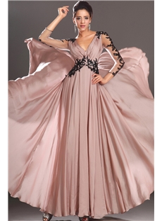 Charming A Line V Neck Long Sleeves Appliques Zipper Up Long Evening Dress