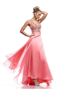 Modern V Neck Straps Beading A Line Long Prom Dress