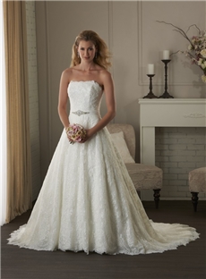 Elegant Strapless Beaded Floor Length A Line Wedding Dress