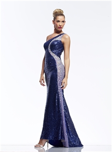 Shining One Shoulder Sheath Beading Sequins Long Evening Dress