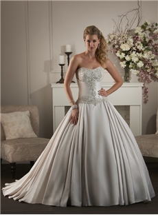 Gorgeous Strapless Floor Length Beaded Ball Gown Wedding Dress