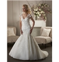 Elegant Lace Appliques V Neck Buttoned Zipper Up Mermaid Wedding Dress