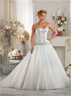Gorgeous Beaded Sweetheart Ruched Tiered Organza White Wedding Dress
