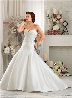 Gorgeous Strapless Beaded Sweetheart Ivory Satin Wedding Dress