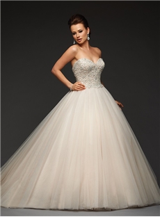 Elegant Beaded Sweetheart Floor Length Princess Ball Gown Wedding Dress