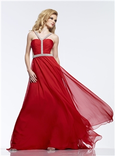 Modern A Line V Neck Tulle Back Beading Long Prom Dress