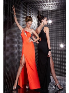 Sexy One Shoulder Floor Length Empire Waistline Split Front Evening Dresses