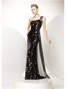 Gorgeous One Shoulder Column Sequins Prom Dresses