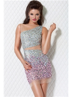 Shiny Sheath Column Tulle Back Beading Short Length Cocktail Party Dress