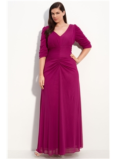 Plus Size Pleats A Line V Neck Tea Length Mother Of The Bride Dress