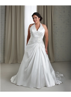 Brilliant A Line Halter Sleeveless Chapel Train Appliques Plus Size Wedding Dresses