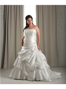 Gorgeous A Line Strapless Floor Length Chapel Ruched Plus Size Wedding Dresses
