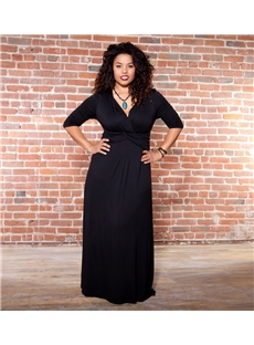 Fabulous Pleats A Line V Neck Half Sleeves Floor Length Plus Size Mother Of The Bride Dresses