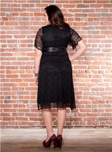 Gorgeous Crystal Sashes A Line V Neck Short Sleeves Tea Length Plus Size Mother Of The Bride Dresses