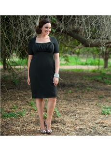 Fabulous Pleats Sheath Column Square Neckline Knee Length Plus Size Mother Of The Bride Dresses