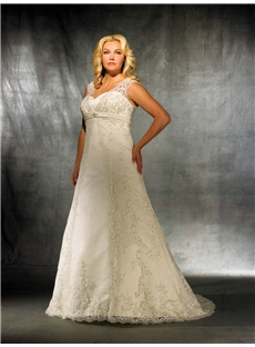 Fabulous Empire Straps Floor Length Appliques Chapel Plus Size Wedding Dresses