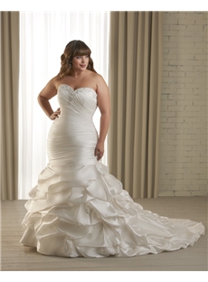 Fantastic Trumpet/Mermaid Sweetheart Chapel Train Draped Plus Size Wedding Dress