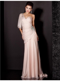 Attractive Ruched Beading A Line One Shoulder Floor Length Mother Dress