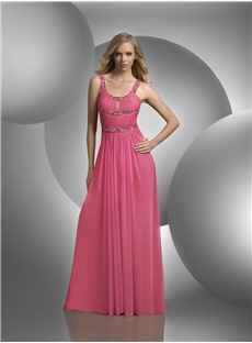Sexy Scoop Neckline Straps Beading A Line Floor Length Prom Dress