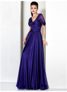 Attractive Pleats A Line V Neck Floor Length Mother Dress