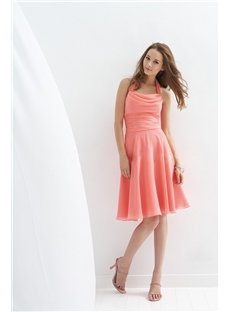 Halter Ruched Waist Draped Neckline Bridesmaid Dress
