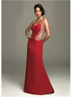 Stunning One Shoulder Hallow Out Beading Long Evening Dress