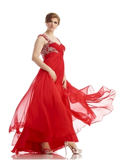 Graceful Straps Pleats Beading A Line Long Plus Size Evening Dress