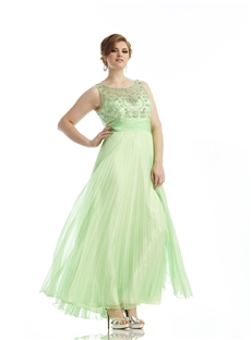 Latest Scoop Neckline Beading Pleats A Line Long Plus Size Prom Dress