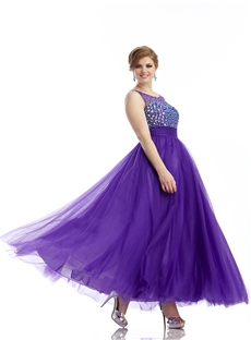 Modern Scoop Neckline Sleeveless Beading A Line Long Plus Size Prom Dress