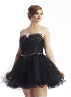 Cool Sweetheart Beading Lace Mini Length Plus Size Cocktail Dress
